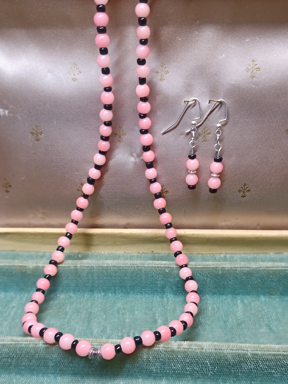 Pink and Black Glass Beaded Necklace & Earring Set - Women's Jewelry